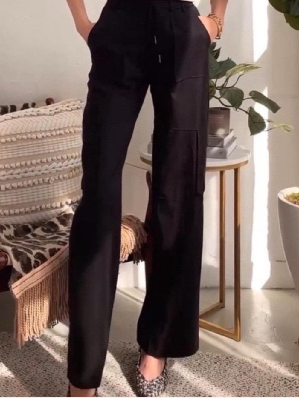 NWT HEARTLOOM JERRI CARGO WIDE LEG LINEN PANT BLACK